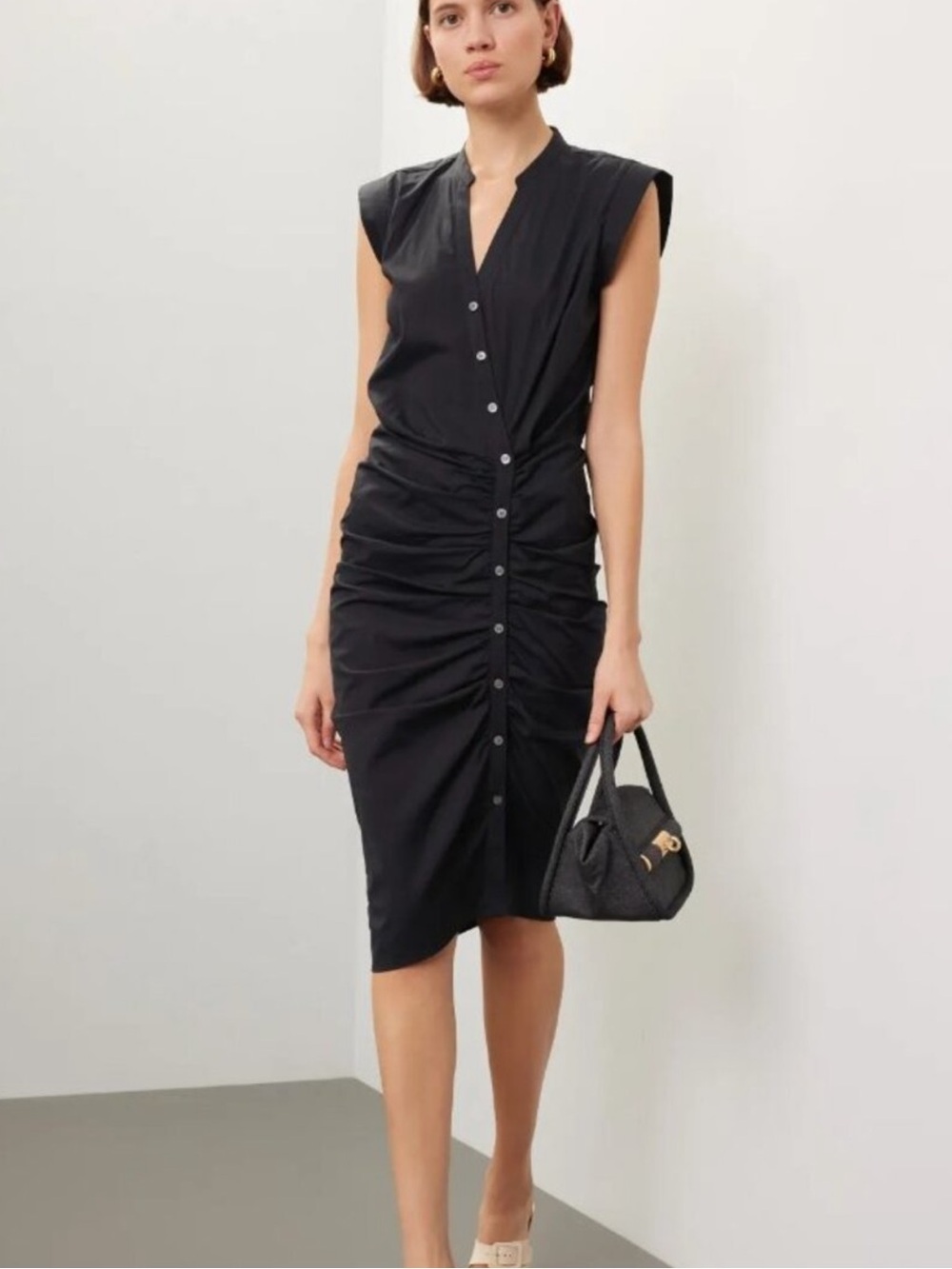 Veronica Beard Bell Button-Front Ruched Shirt Dress